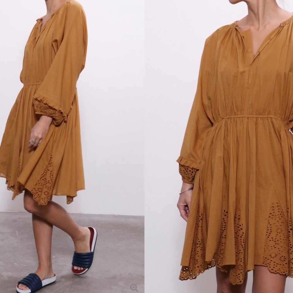 Apiece Apart Vereda Eyelet Mini Dress in Ochre, Size 6